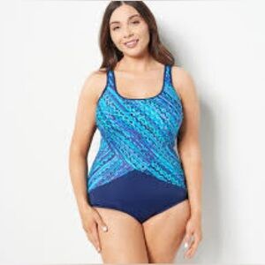 Lands End NWT One Piece Blue Bathing Suit
